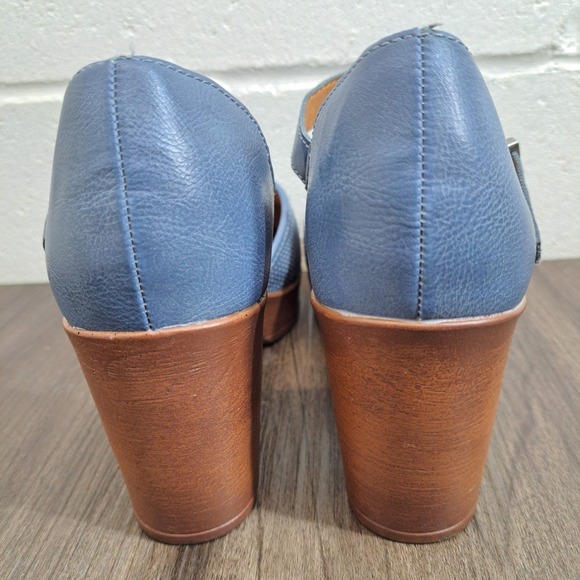 BOC Perforated Blue Leather Wedge Mary Jane Casual Clog Women's Shoes Size 7M - Picture 7 of 8